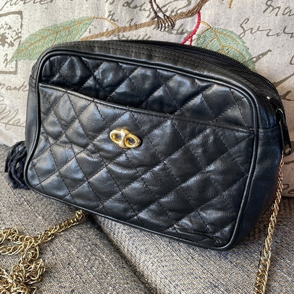 Lisa Lauren Bags Lisa Loren Nappa Cowhide Black Quilted Leather